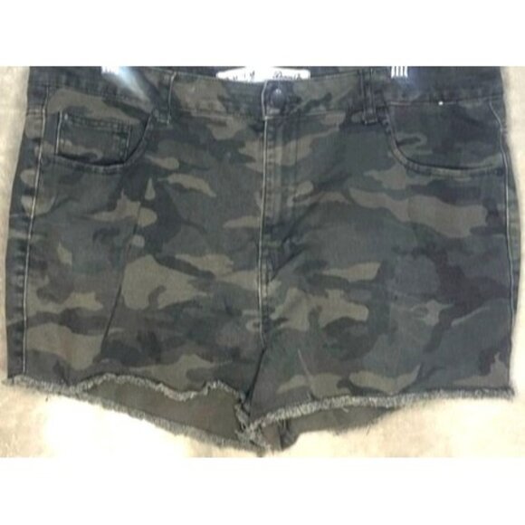 Camoflage Khaki Denim High-Waisted Distressed Frayed Hem Cut Off Shorts Size 12 - Picture 5 of 12
